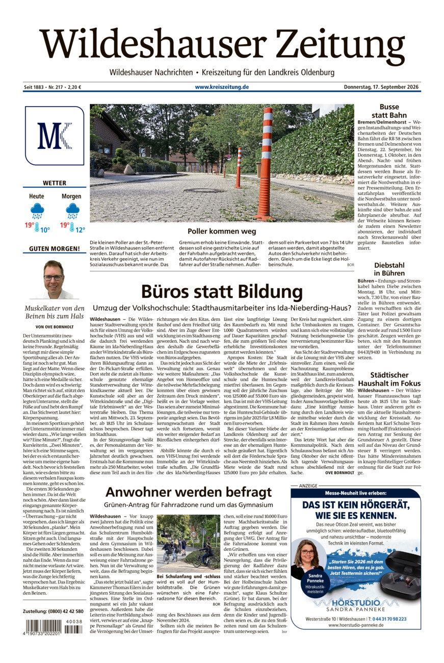 Wildeshauser Zeitung vom Donnerstag, 17.09.2026