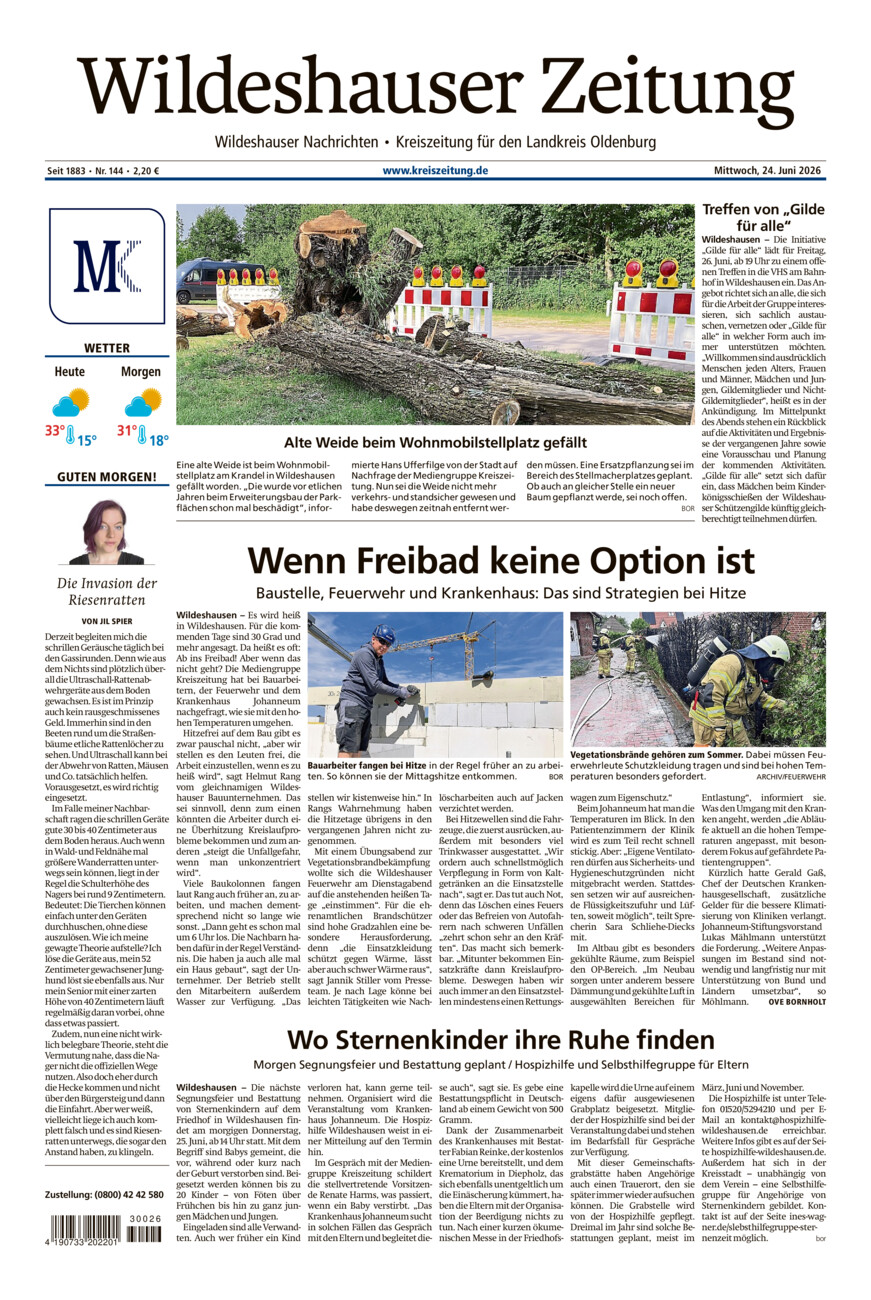 Wildeshauser Zeitung vom Mittwoch, 24.06.2026