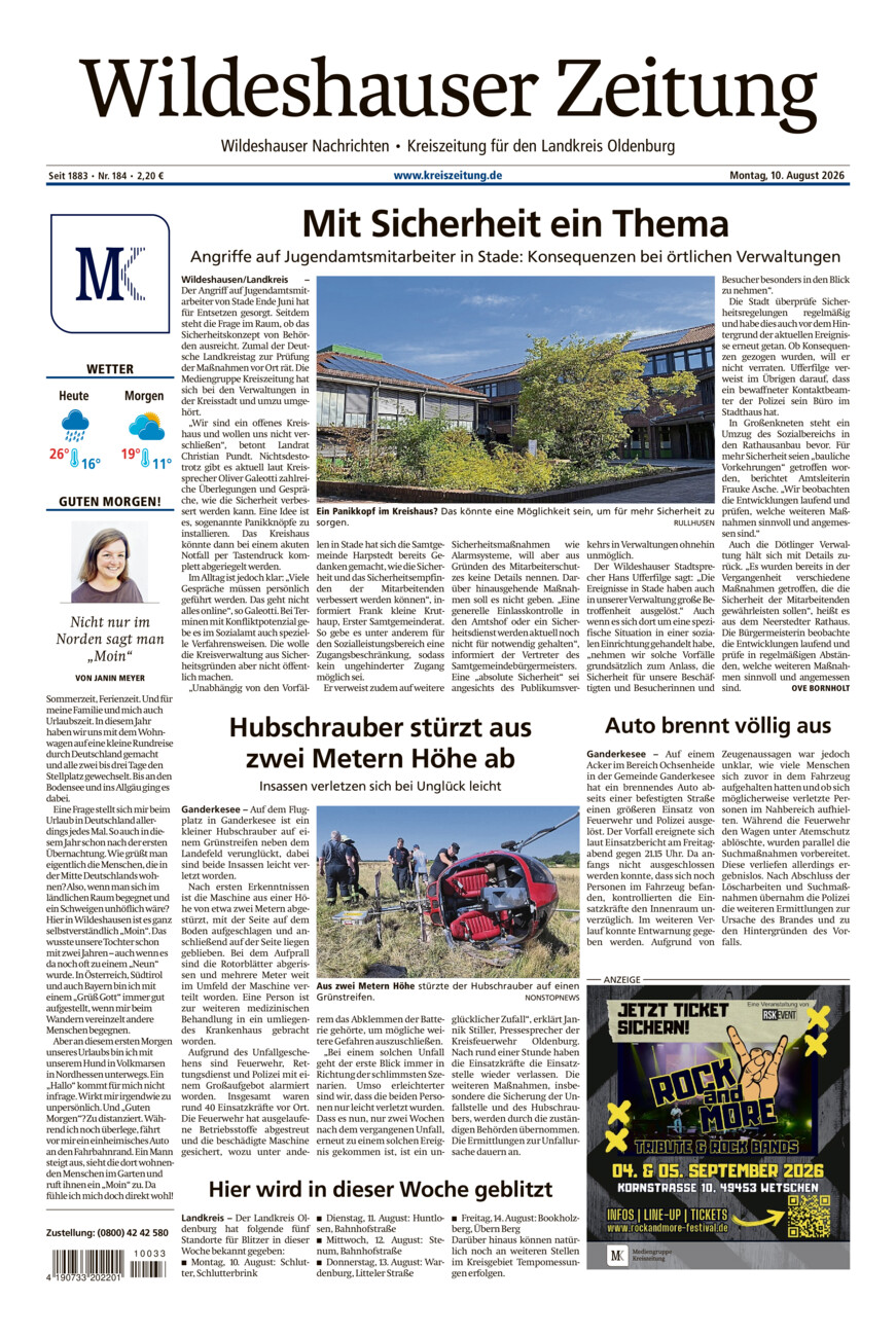 Wildeshauser Zeitung vom Montag, 10.08.2026