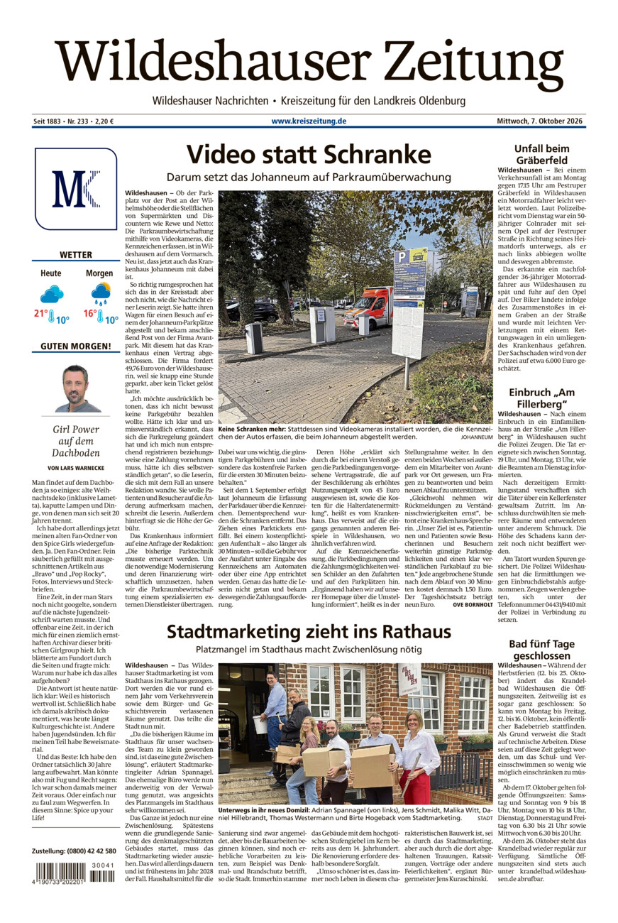 Wildeshauser Zeitung vom Mittwoch, 07.10.2026