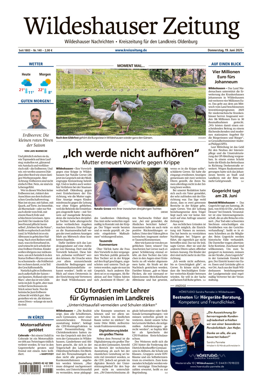 Wildeshauser Zeitung vom Donnerstag, 19.06.2025