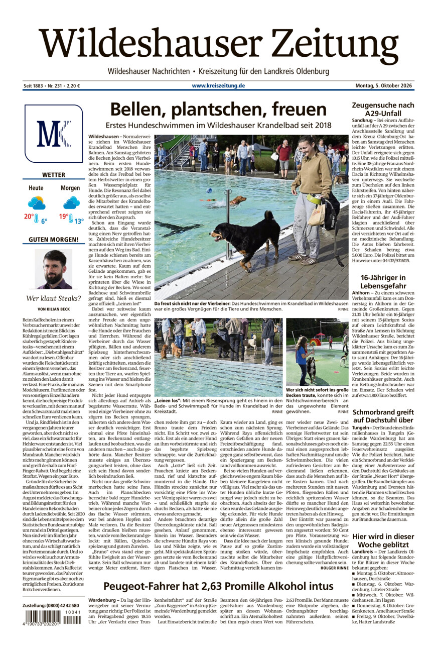 Wildeshauser Zeitung vom Montag, 05.10.2026