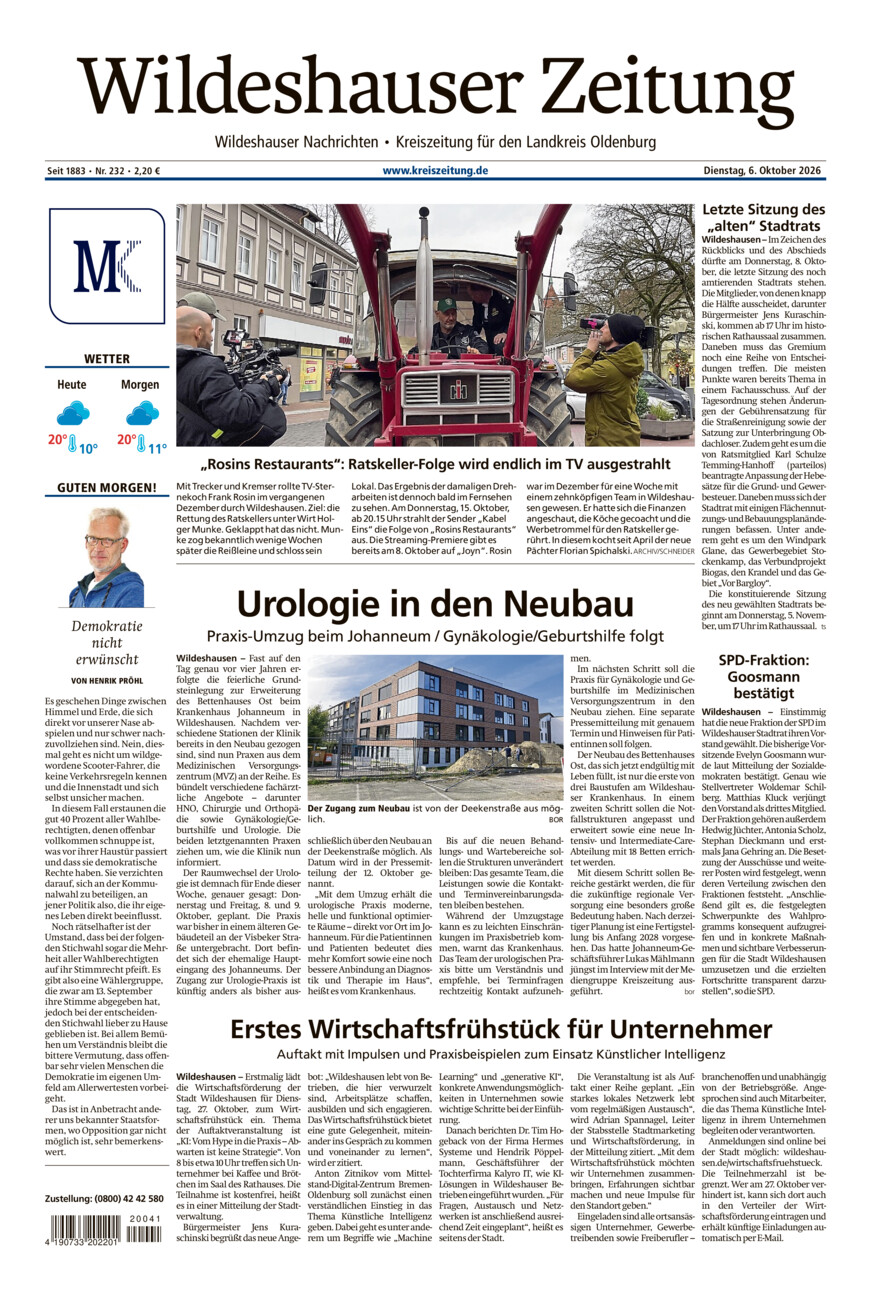 Wildeshauser Zeitung vom Dienstag, 06.10.2026