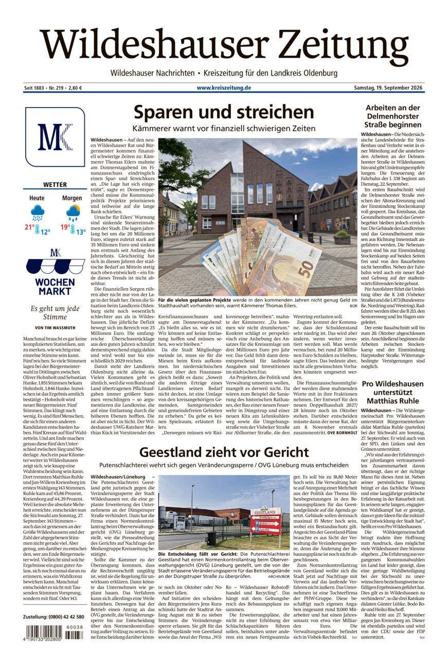 Wildeshauser Zeitung vom Samstag, 19.09.2026