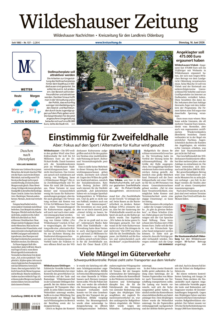Wildeshauser Zeitung vom Dienstag, 16.06.2026