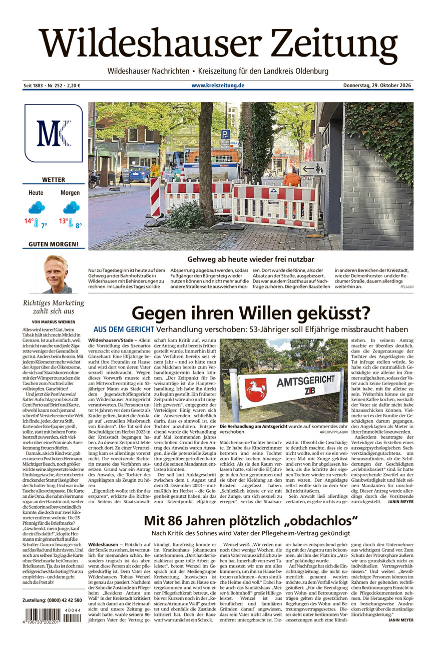Wildeshauser Zeitung vom Donnerstag, 29.10.2026