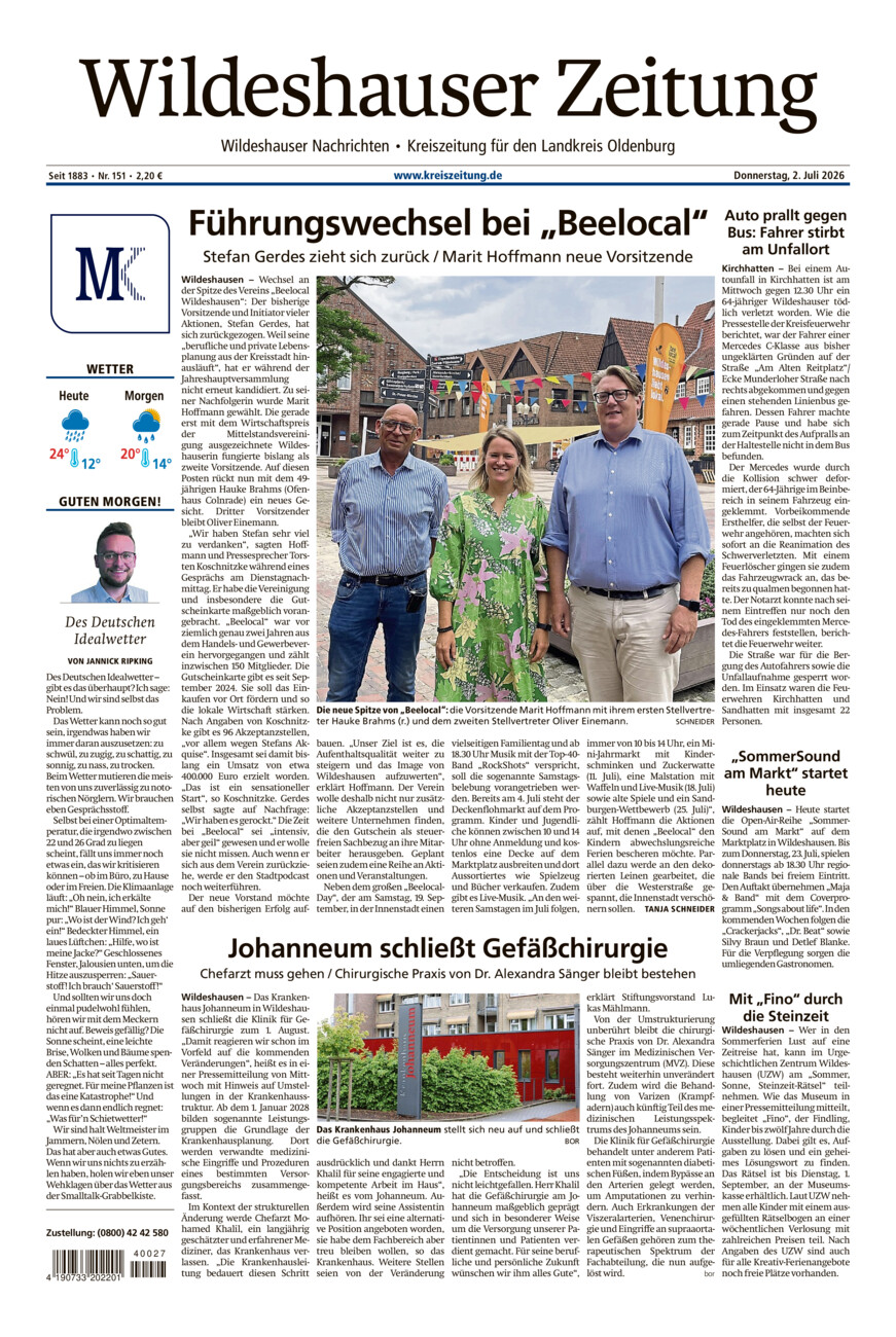 Wildeshauser Zeitung vom Donnerstag, 02.07.2026
