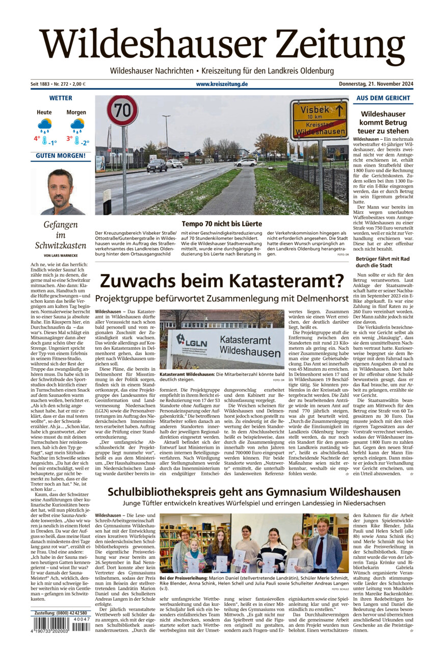 Wildeshauser Zeitung vom Donnerstag, 21.11.2024