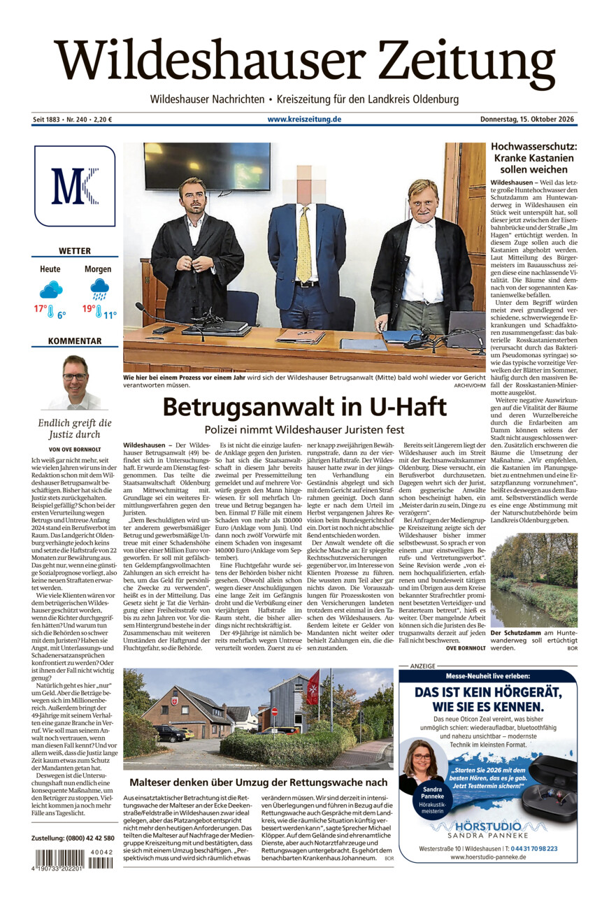 Wildeshauser Zeitung vom Donnerstag, 15.10.2026