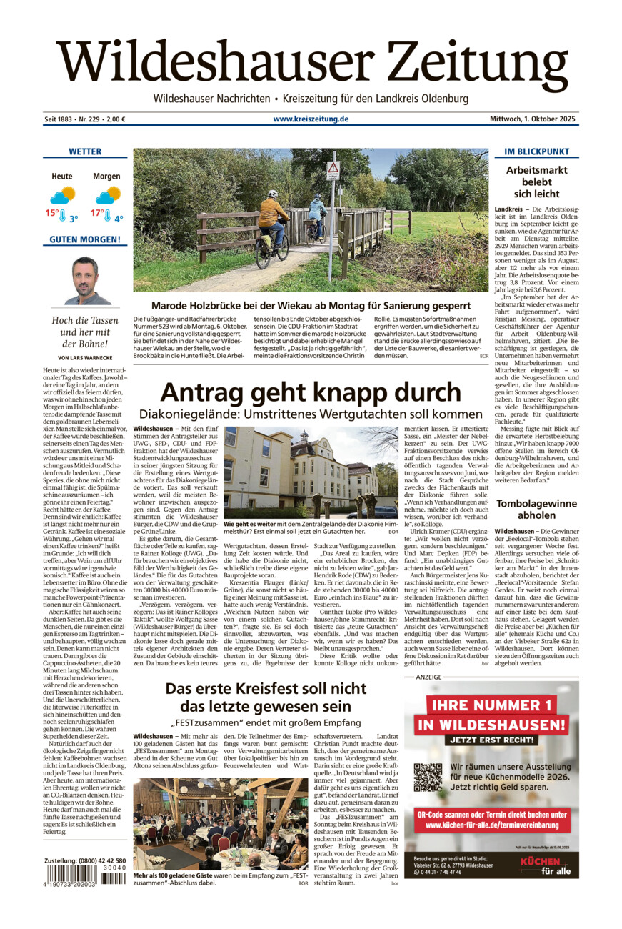 Wildeshauser Zeitung vom Mittwoch, 01.10.2025
