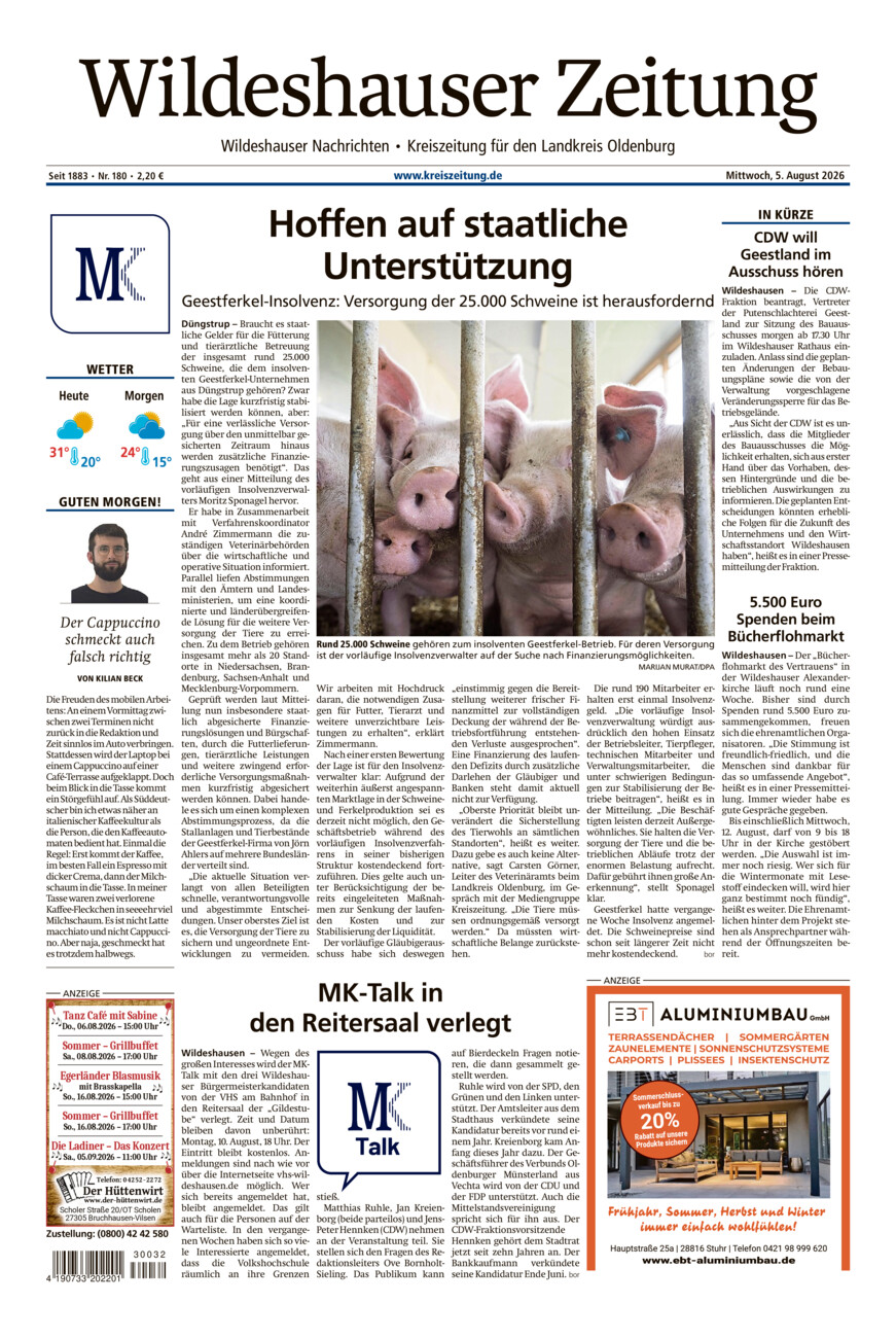 Wildeshauser Zeitung vom Mittwoch, 05.08.2026