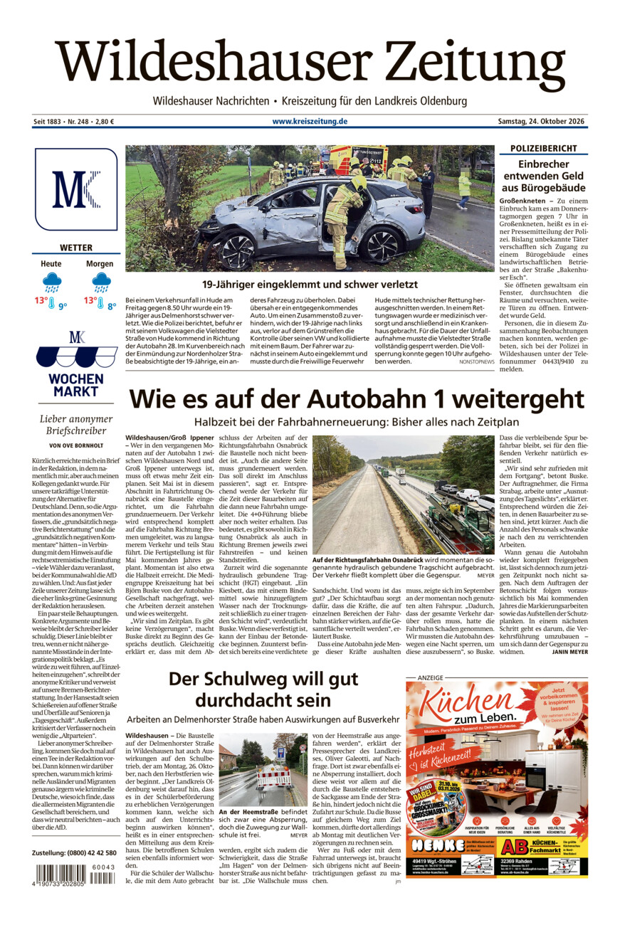 Wildeshauser Zeitung vom Samstag, 24.10.2026