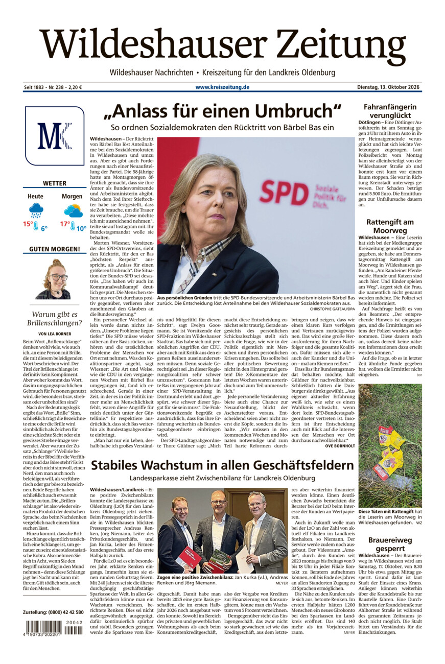 Wildeshauser Zeitung vom Dienstag, 13.10.2026