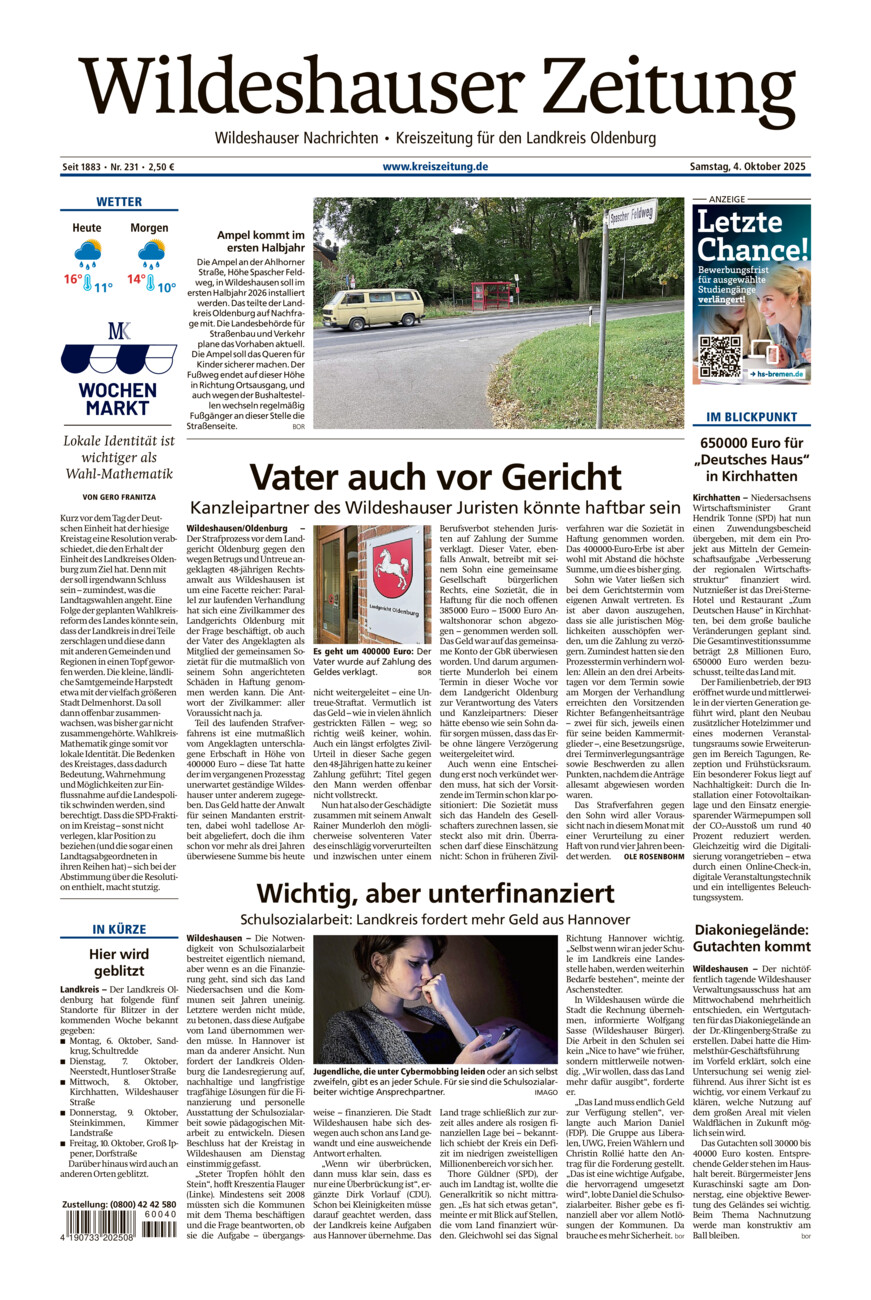 Wildeshauser Zeitung vom Samstag, 04.10.2025