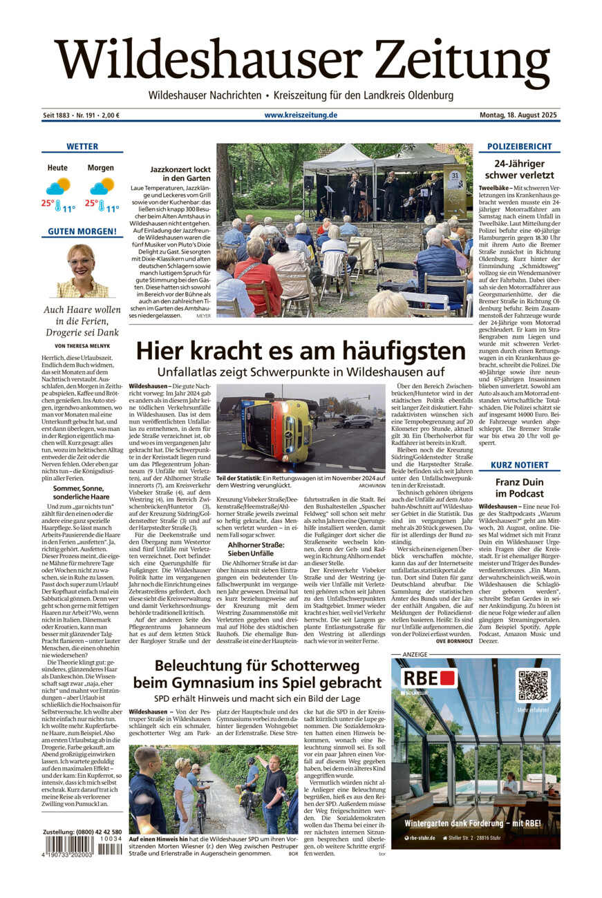 Wildeshauser Zeitung vom Montag, 18.08.2025