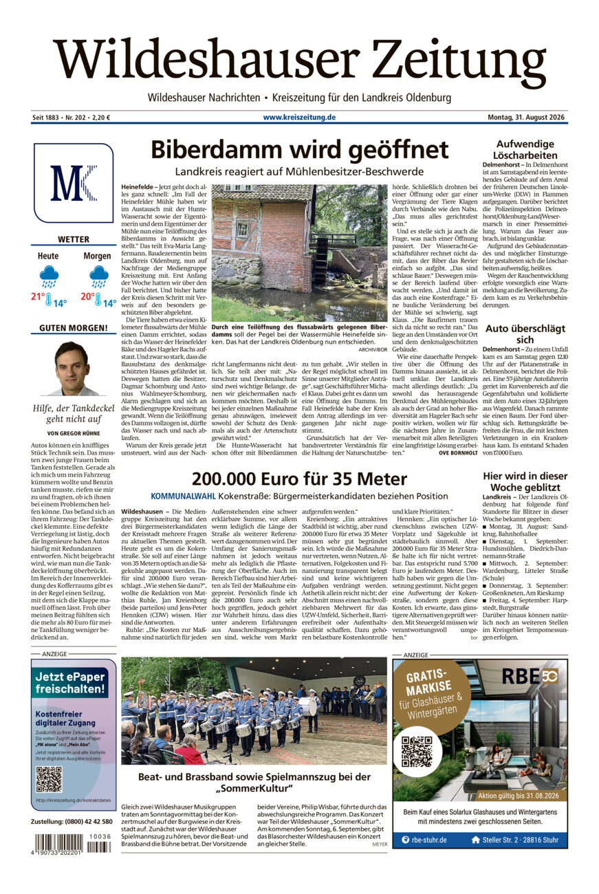 Wildeshauser Zeitung vom Montag, 31.08.2026