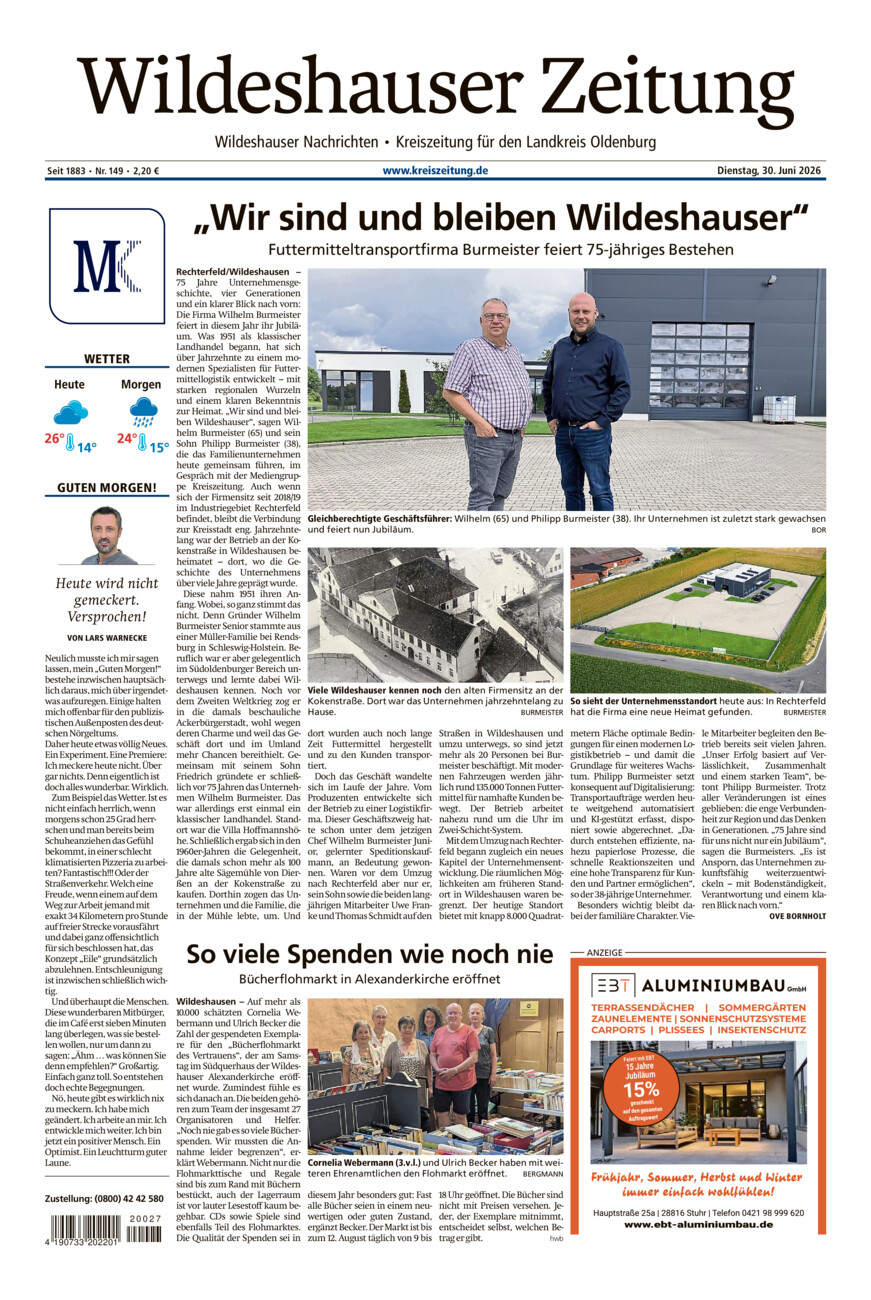 Wildeshauser Zeitung vom Dienstag, 30.06.2026