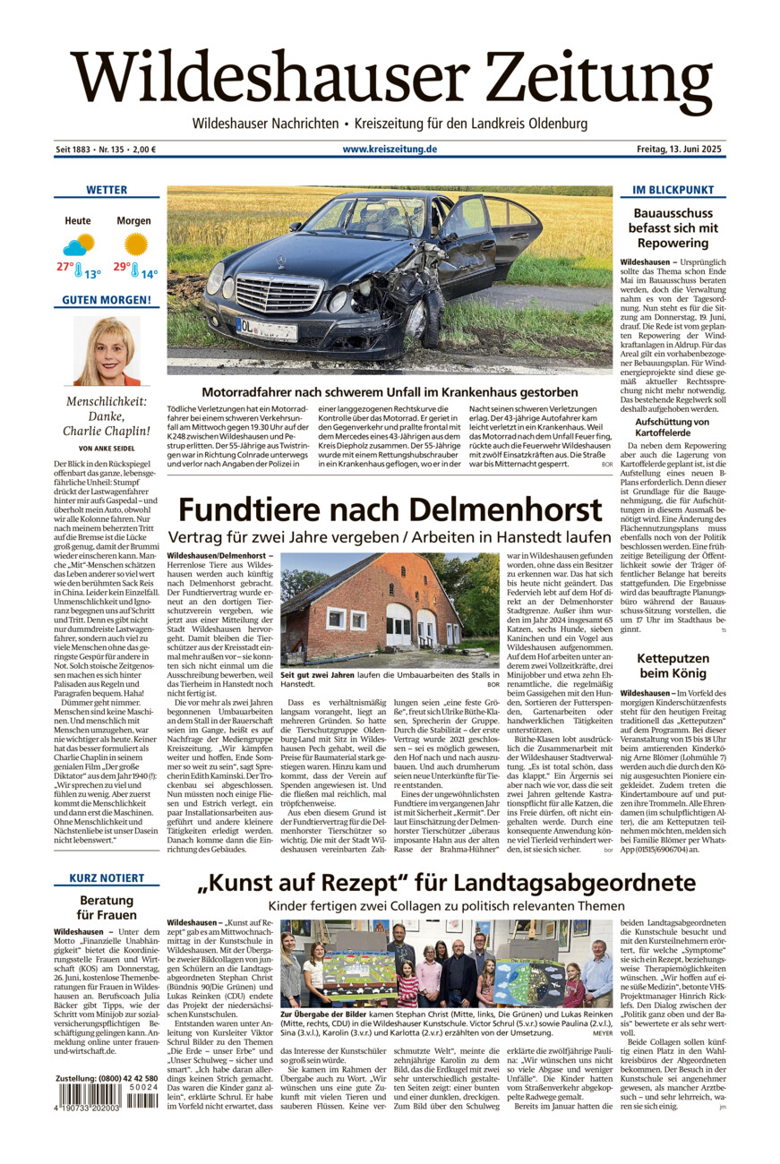 Wildeshauser Zeitung vom Freitag, 13.06.2025
