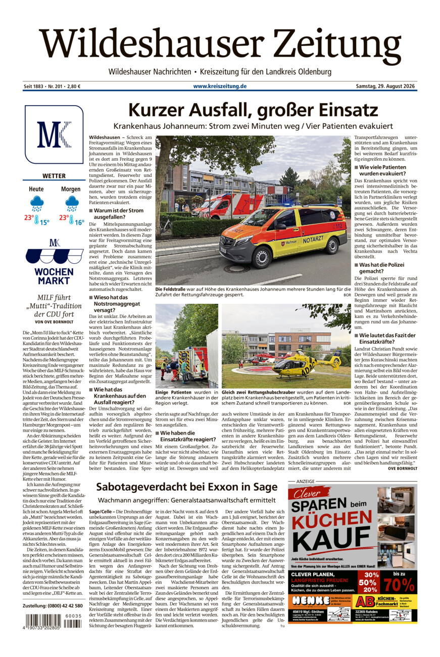 Wildeshauser Zeitung vom Samstag, 29.08.2026