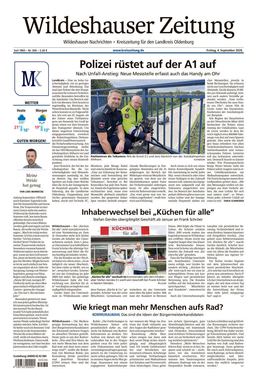 Wildeshauser Zeitung vom Freitag, 04.09.2026