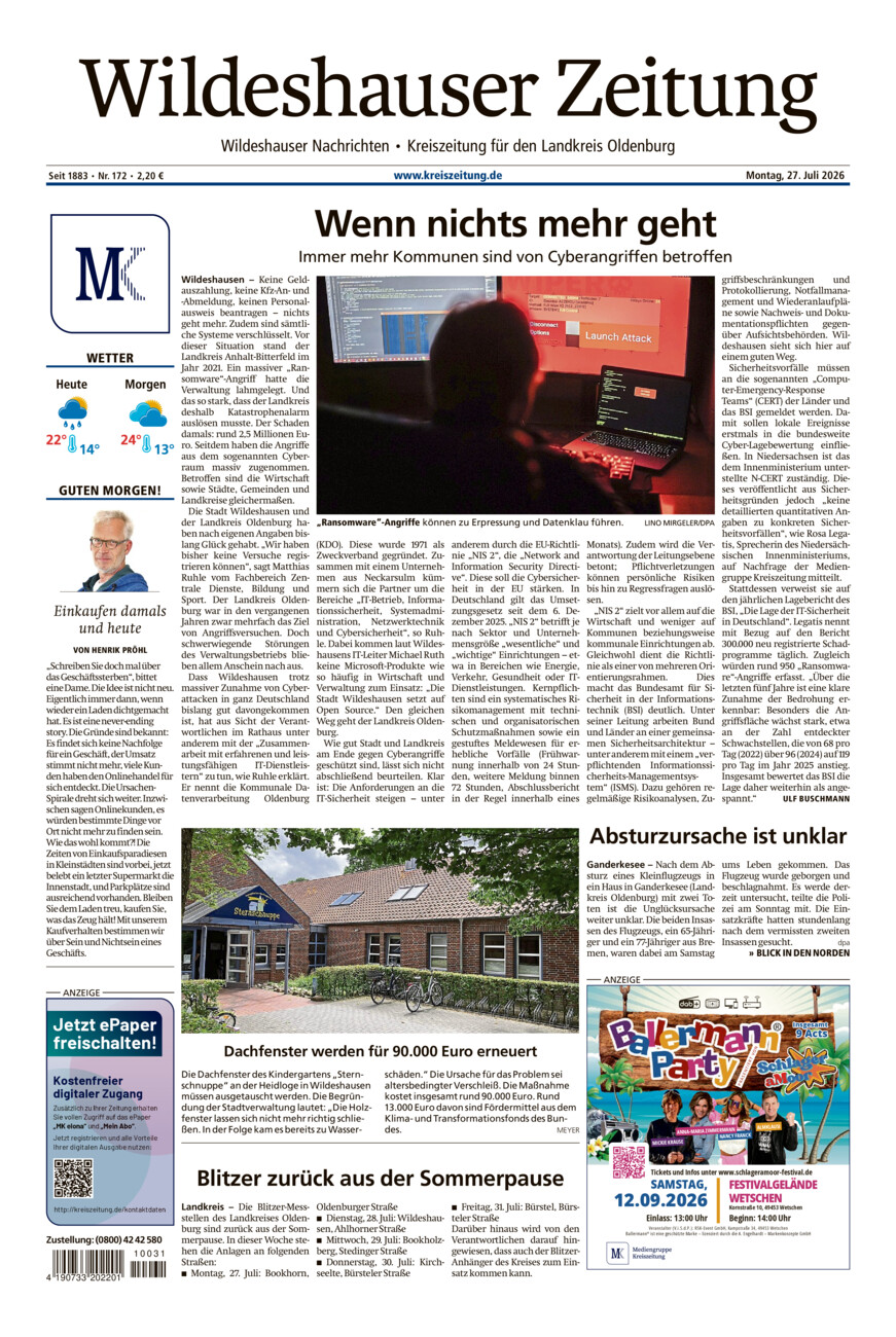 Wildeshauser Zeitung vom Montag, 27.07.2026