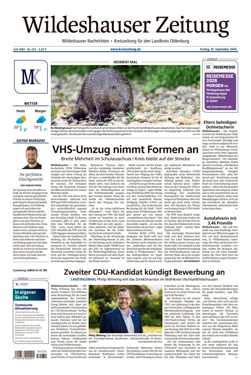 Wildeshauser Zeitung vom Freitag, 25.09.2026