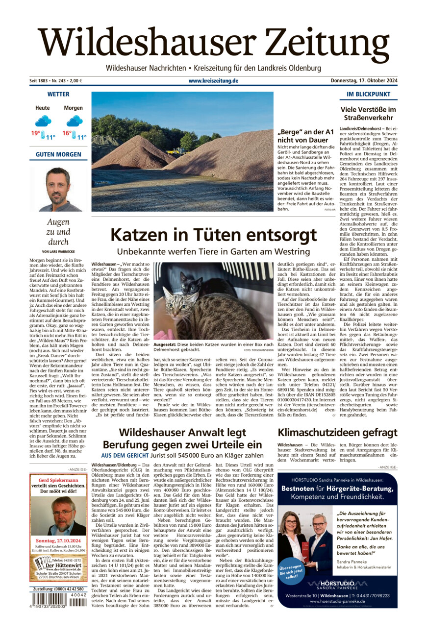 Wildeshauser Zeitung vom Donnerstag, 17.10.2024