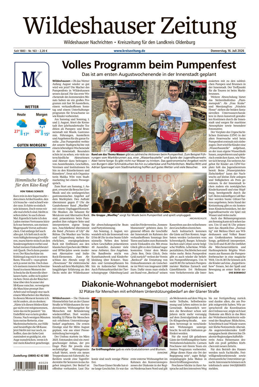 Wildeshauser Zeitung vom Donnerstag, 16.07.2026