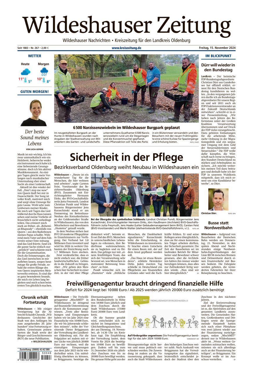 Wildeshauser Zeitung vom Freitag, 15.11.2024