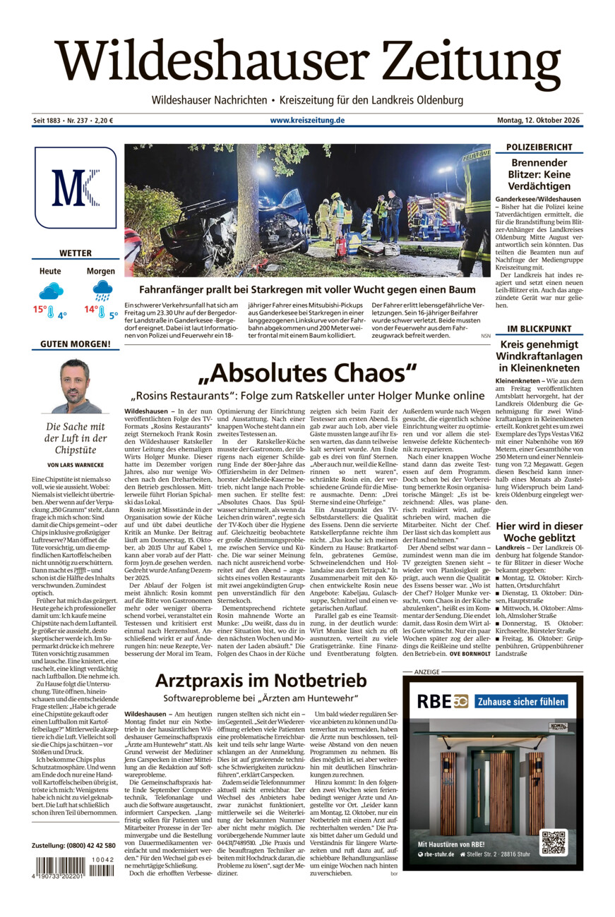 Wildeshauser Zeitung vom Montag, 12.10.2026