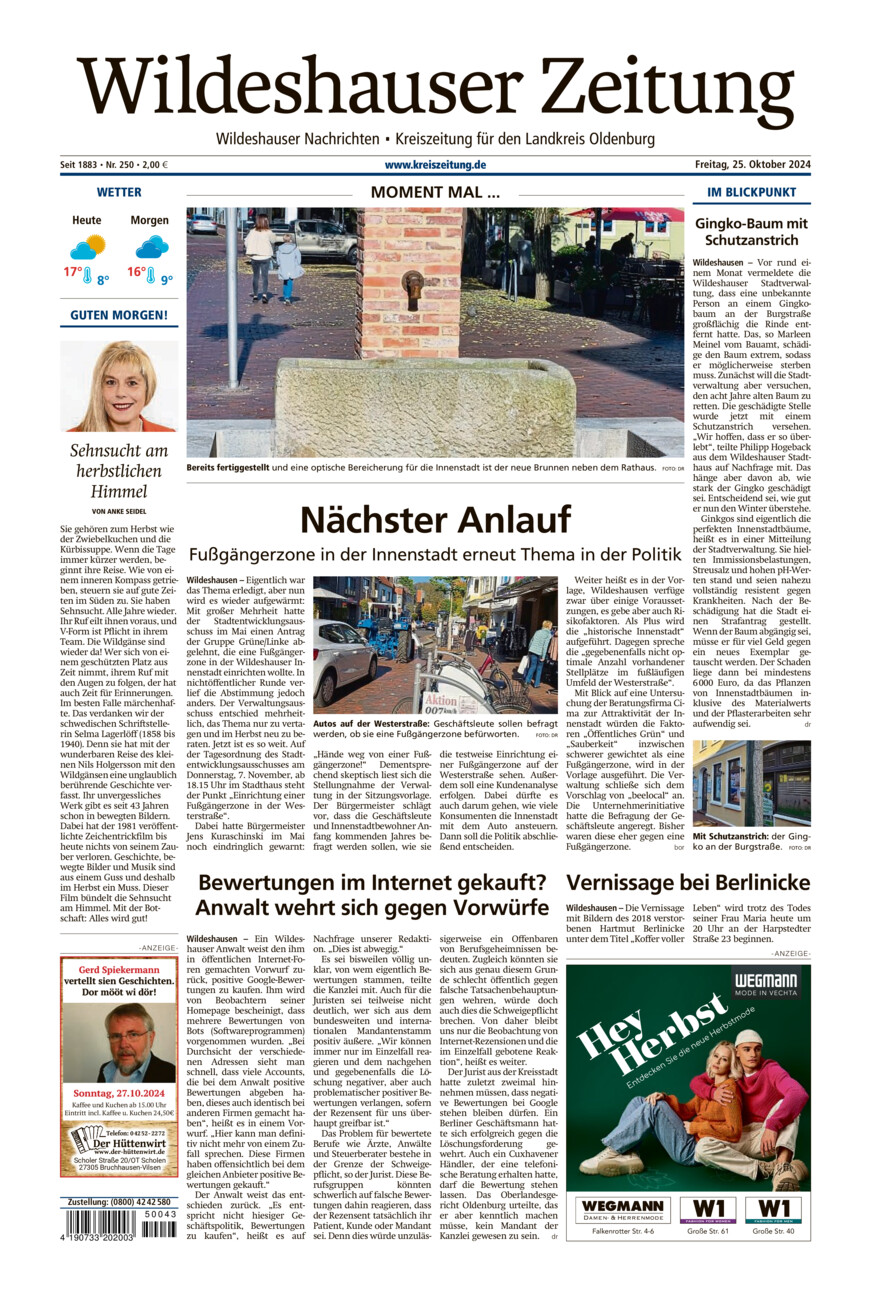 Wildeshauser Zeitung vom Freitag, 25.10.2024