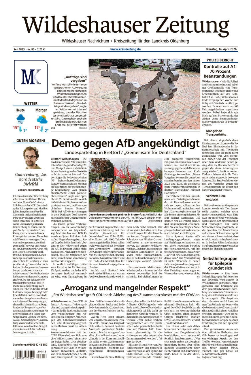 Wildeshauser Zeitung vom Dienstag, 14.04.2026