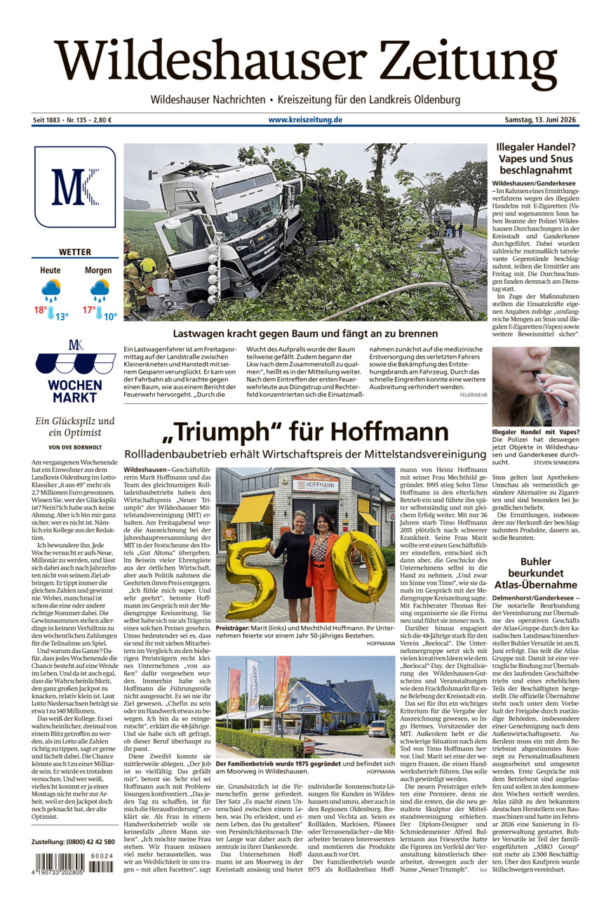 Wildeshauser Zeitung vom Samstag, 13.06.2026