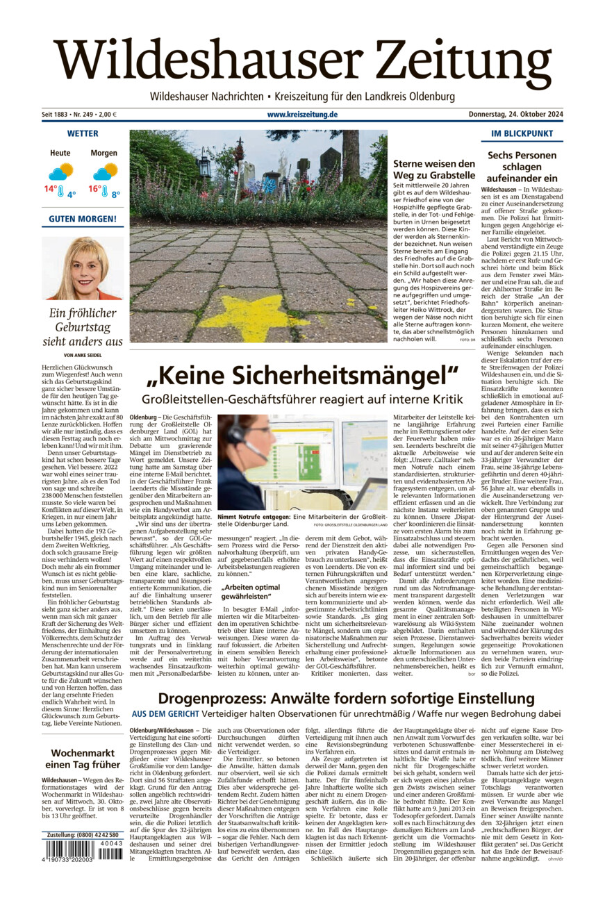 Wildeshauser Zeitung vom Donnerstag, 24.10.2024