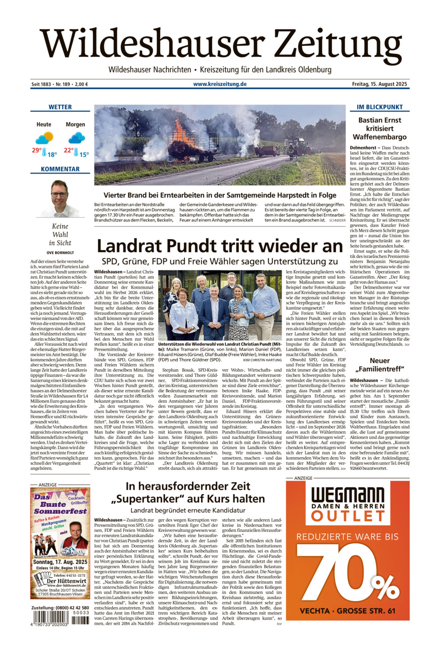 Wildeshauser Zeitung vom Freitag, 15.08.2025