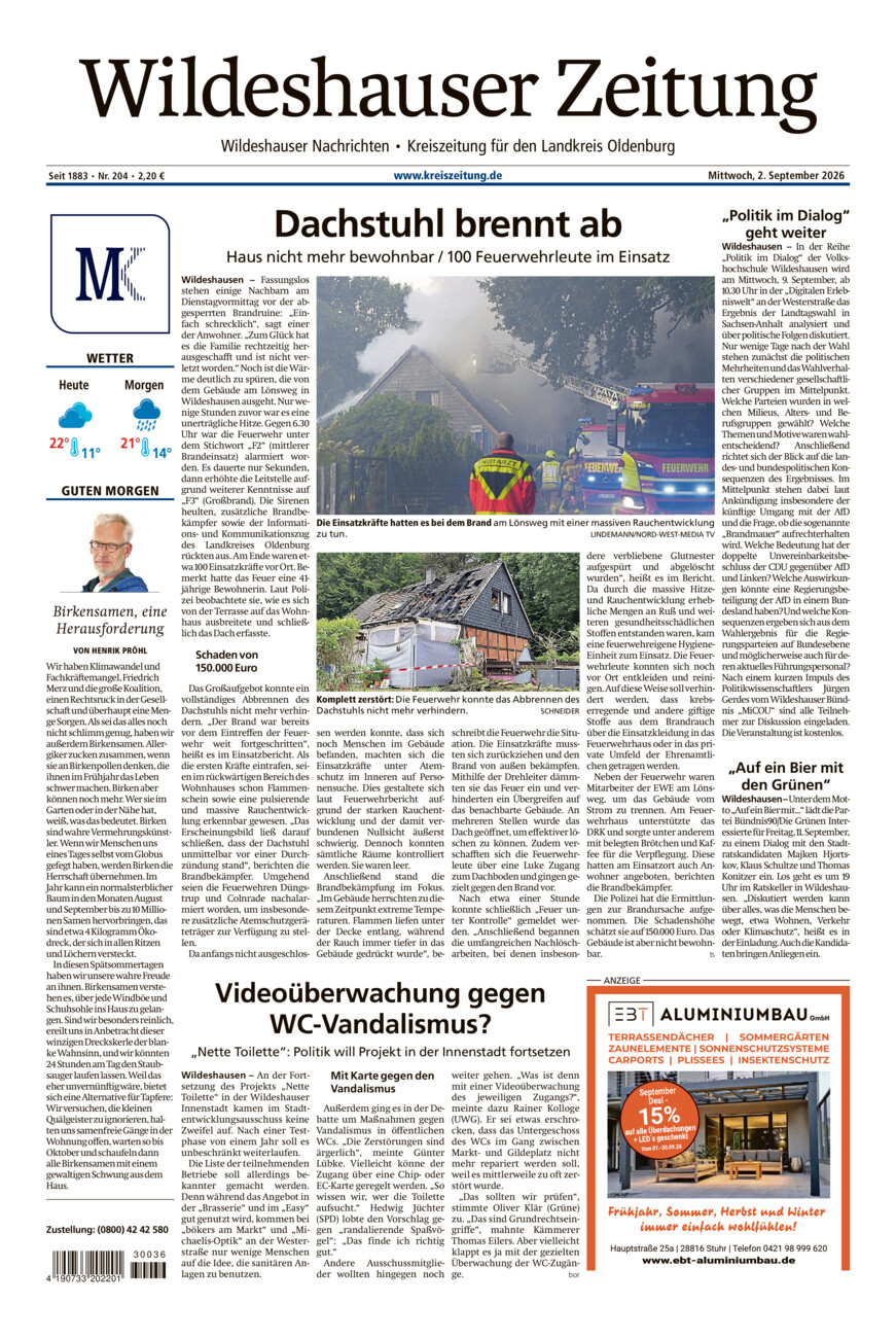 Wildeshauser Zeitung vom Mittwoch, 02.09.2026