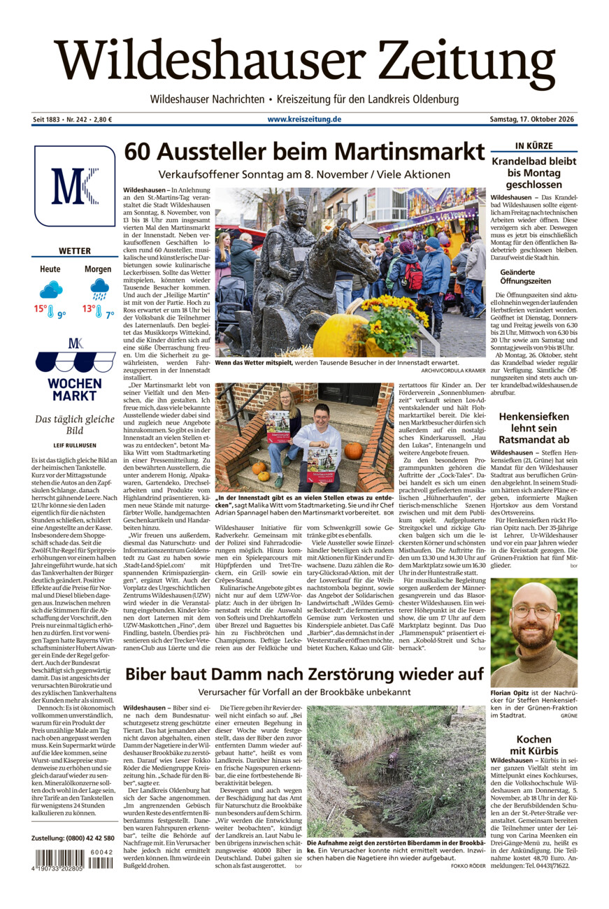 Wildeshauser Zeitung vom Samstag, 17.10.2026