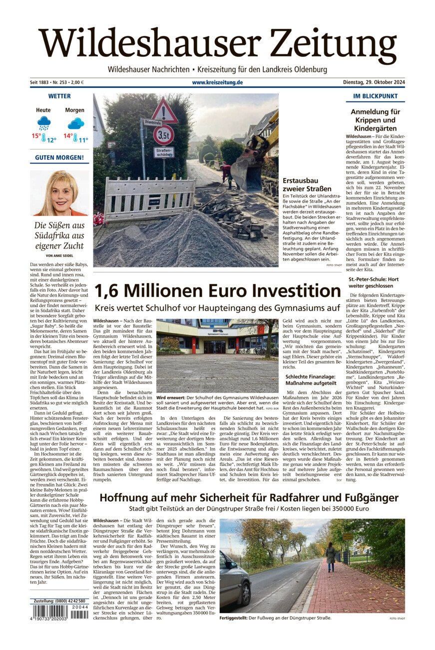 Wildeshauser Zeitung vom Dienstag, 29.10.2024