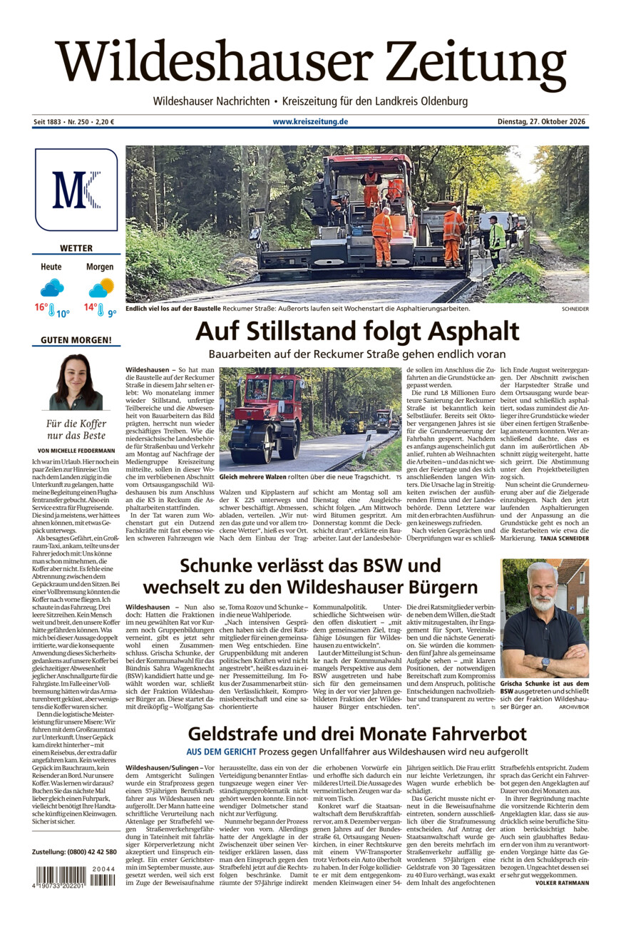 Wildeshauser Zeitung vom Dienstag, 27.10.2026
