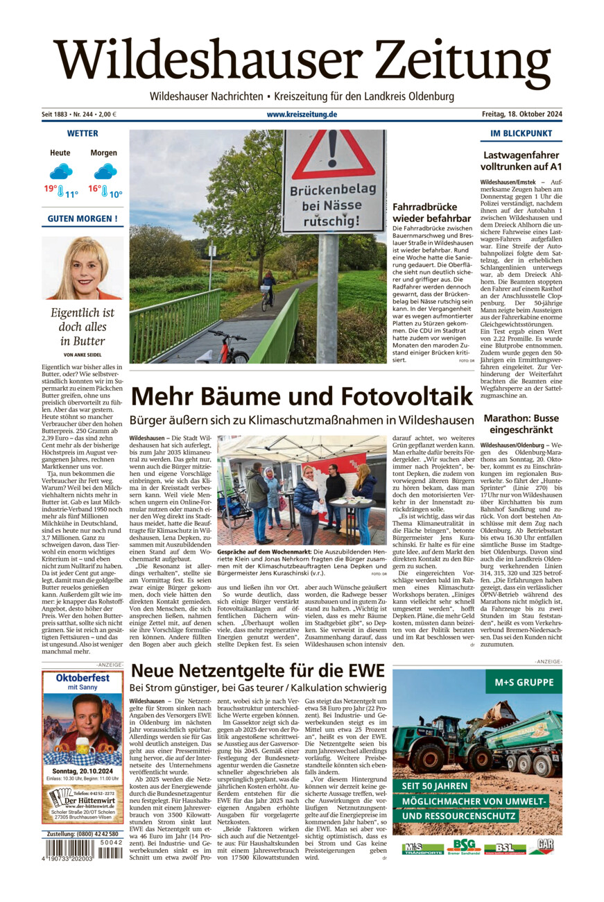 Wildeshauser Zeitung vom Freitag, 18.10.2024