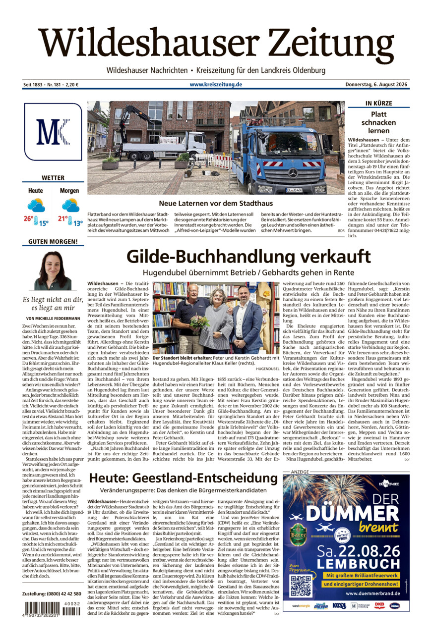 Wildeshauser Zeitung vom Donnerstag, 06.08.2026