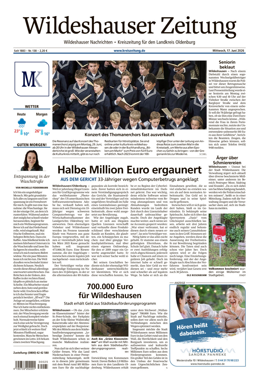 Wildeshauser Zeitung vom Mittwoch, 17.06.2026