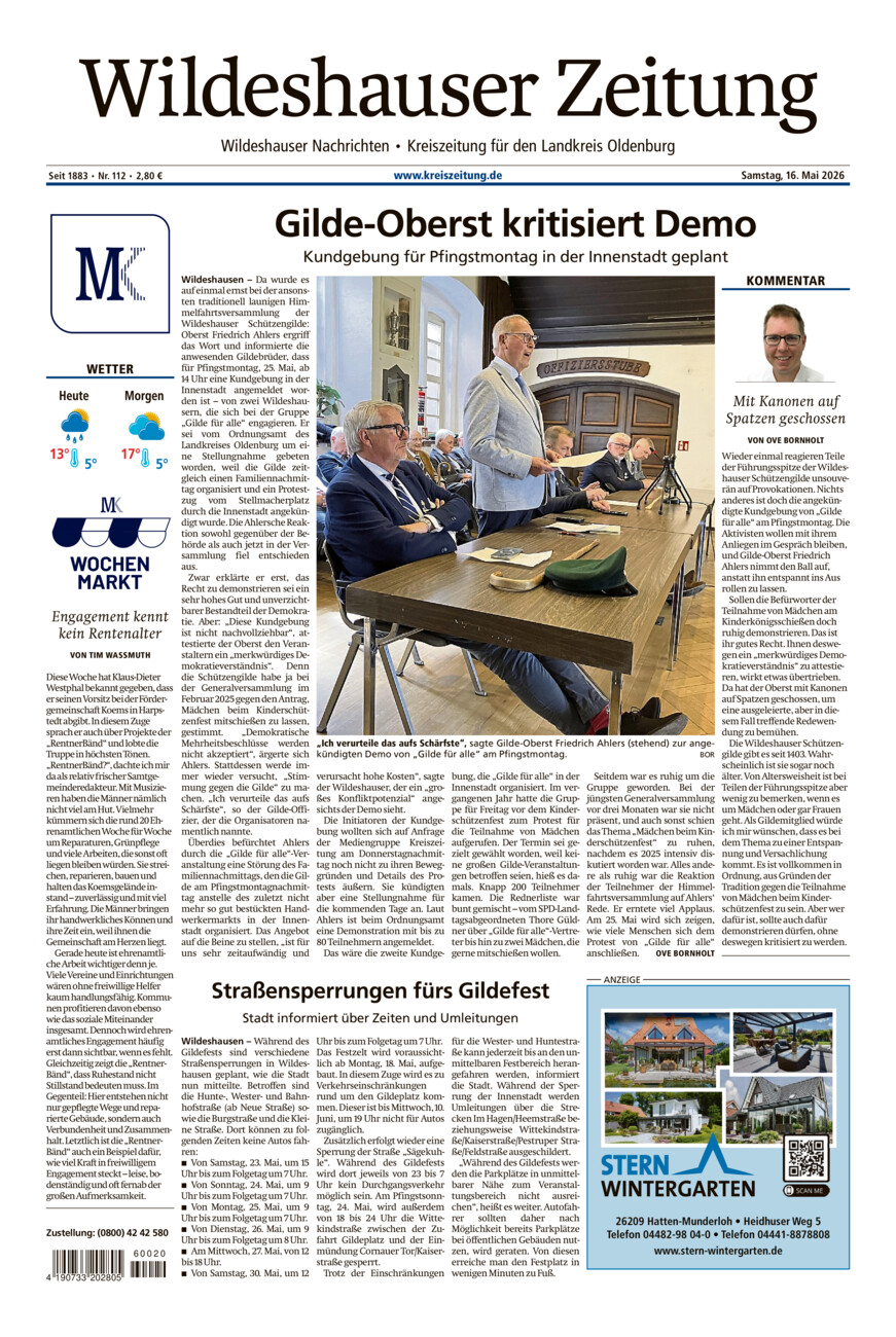 Wildeshauser Zeitung vom Samstag, 16.05.2026