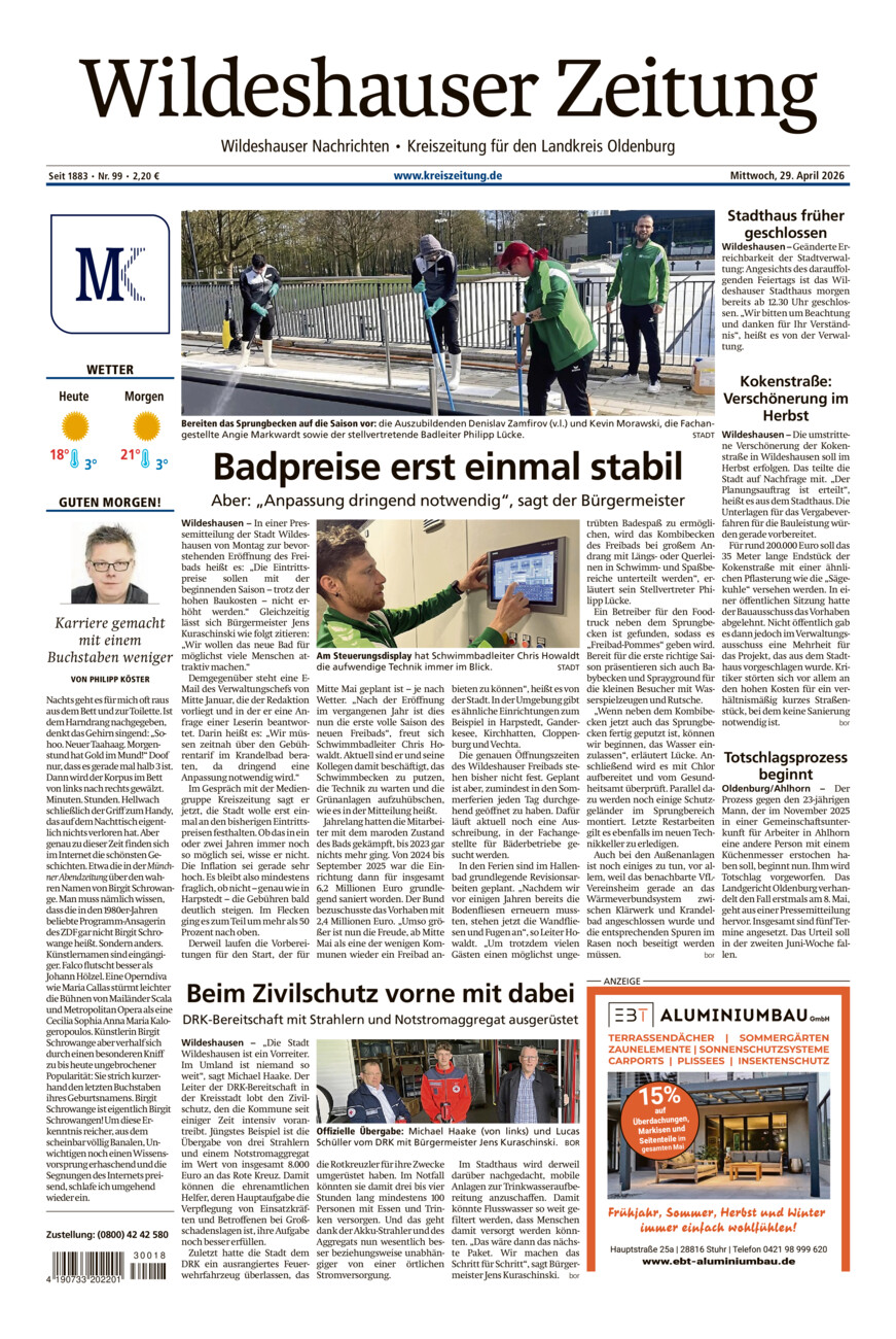 Wildeshauser Zeitung vom Mittwoch, 29.04.2026