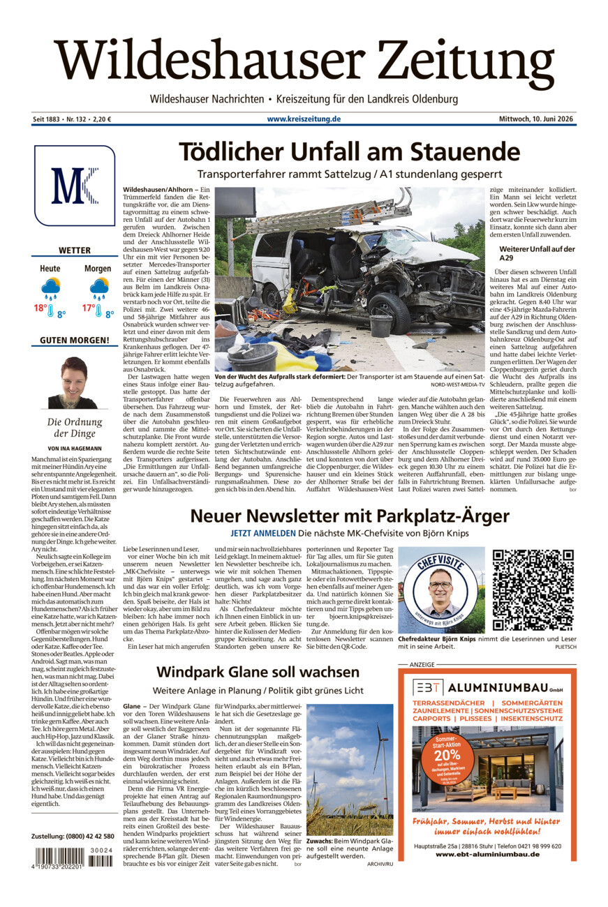 Wildeshauser Zeitung vom Mittwoch, 10.06.2026