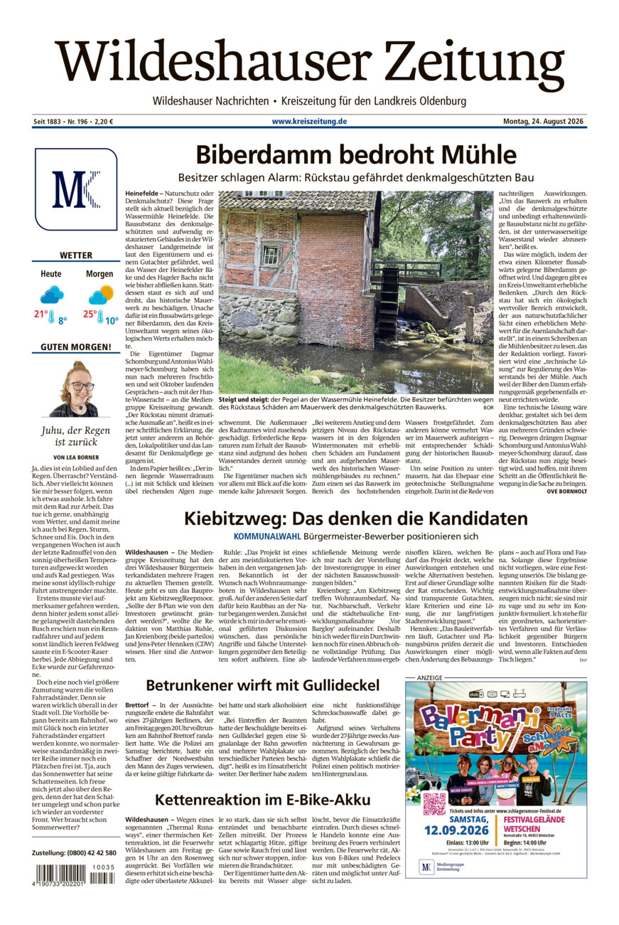 Wildeshauser Zeitung vom Montag, 24.08.2026