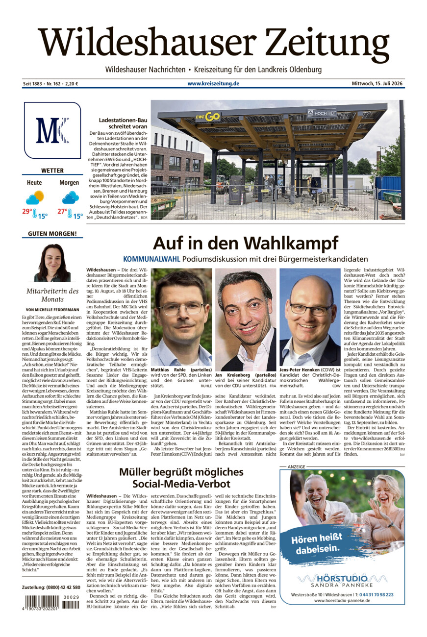 Wildeshauser Zeitung vom Mittwoch, 15.07.2026