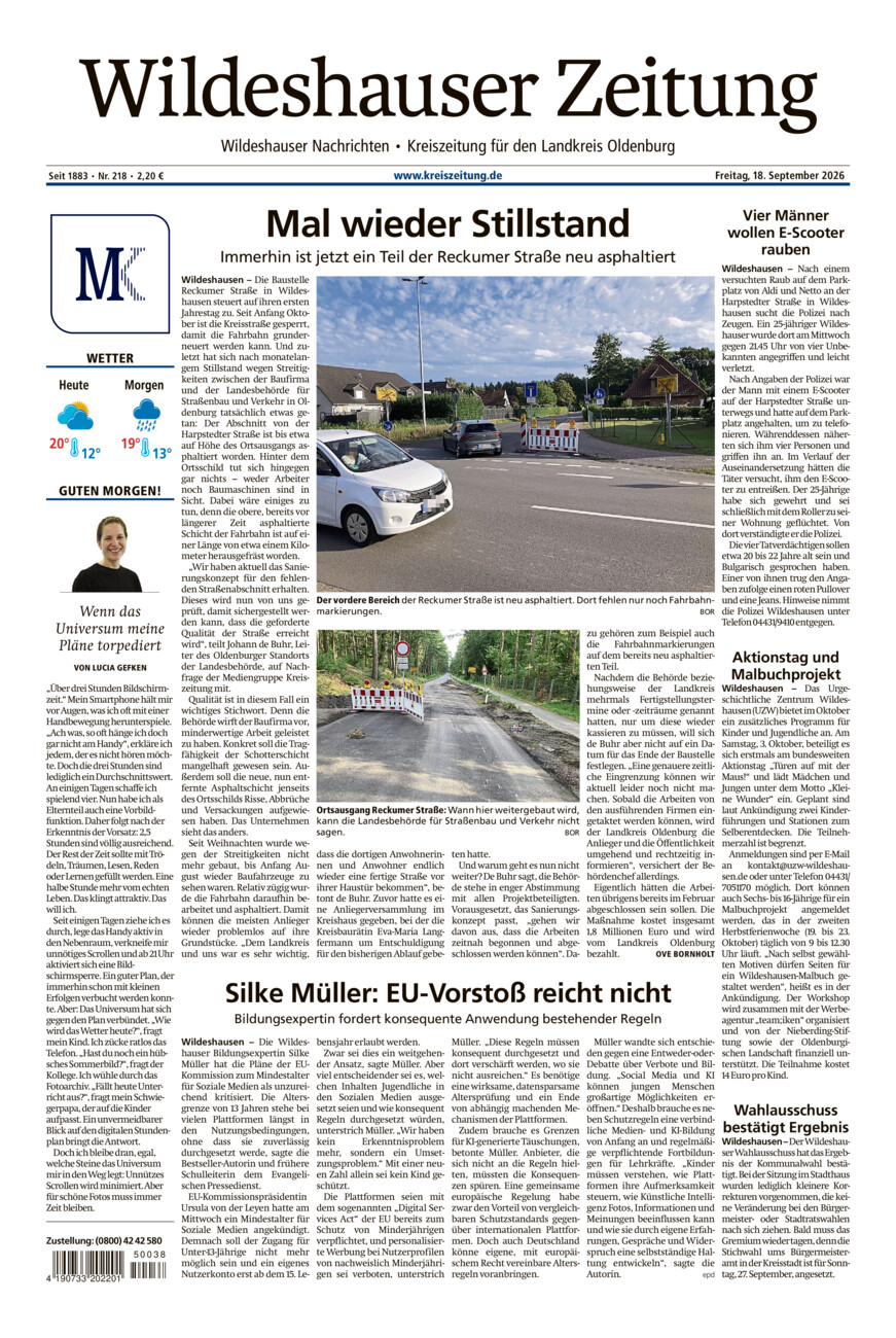 Wildeshauser Zeitung vom Freitag, 18.09.2026
