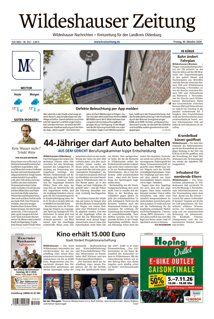 Wildeshauser Zeitung vom Freitag, 30.10.2026