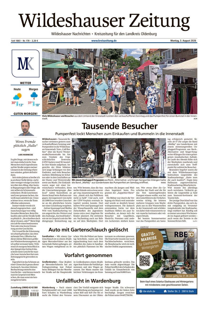 Wildeshauser Zeitung vom Montag, 03.08.2026